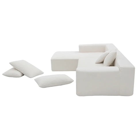 Convertible Modular Sectional Sofa L Shaped Reversible Couch Chenille Sleeper Combination Sofa for Living Room,Cream(No Metal Frame,Foam + Pocket Spring Fill)