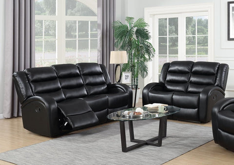 Motion Sofa and Loveseat, 2Pc Living Room Pu Leather Pillow Top Backrest and Armrests Couch Set (Sofa and Loveseat, Black)