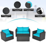 4PCS Patio Rattan Cushioned Sofa Chair Coffee Table Turquoise
