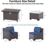 8-Piece Outdoor Patio Furniture Set with Gas Fire Pit Table – Sectional Sofa & 43'' Propane Fire Pit, PE Wicker Rattan Conversation Set, Dark Blue