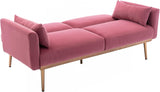 Velvet Futon Bed Couch, Velvet Upholstered Mid Century Sofa Sleeper for Living Room, Sectional Sofa Set Including Metal Legs and Cozy Upholstery Sofa Bed (Pink II)