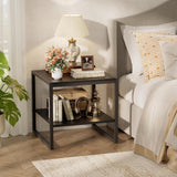 End Table, 20 Inch Square End Table, Mini Fridge Stand with 2-Tier Storage Shelves, Industrial Wood Side Tables for Living Room, Black