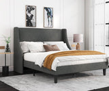 Platform Bed Frame Full Size with Upholstered Headboard – Modern Deluxe Wingback Design, Wood Slat Support, Dark Grey