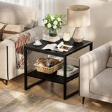End Table, 20 Inch Square End Table, Mini Fridge Stand with 2-Tier Storage Shelves, Industrial Wood Side Tables for Living Room, Black
