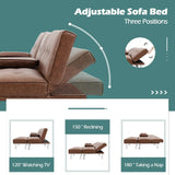3 Pieces Convertible Sectional Sofa Set, 3 Seat Sofa and Couch with Cup Holders and Ottoman, Tufted PU Leather Chaise Modern Reversible Living Room Furniture for Apartment Office (Brown)