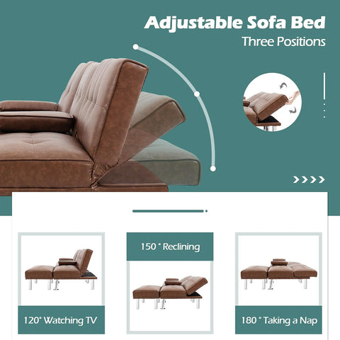 3 Pieces Convertible Sectional Sofa Set, 3 Seat Sofa and Couch with Cup Holders and Ottoman, Tufted PU Leather Chaise Modern Reversible Living Room Furniture for Apartment Office (Brown)