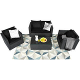4PCS Rattan Patio Conversation Set Outdoor Furniture Set W/ Black Cushions