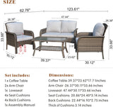 4-Piece Outdoor Wicker Patio Furniture Set – High Back Loveseat with Cushions, Coffee Table & Armchairs, Grey Rattan & Cushions