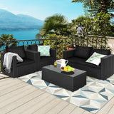 4-Piece Patio Rattan Conversation Set – Outdoor Wicker Sofa Set with Padded Cushions & Tempered Glass Coffee Table, Wicker Sectional Sofas for Courtyard, Balcony, Black