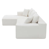 Convertible Modular Sectional Sofa L Shaped Reversible Couch Chenille Sleeper Combination Sofa for Living Room,Cream(No Metal Frame,Foam + Pocket Spring Fill)