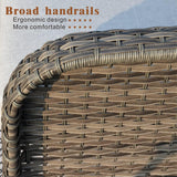 4-Piece Outdoor Wicker Patio Furniture Set – High Back Loveseat with Cushions, Coffee Table & Armchairs, Grey Rattan & Cushions