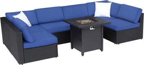 Outdoor Conversation Sets with Fire Pit Table Patio Furnitures Propane Fire Pit Seating,Dark Blue