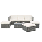 5-Piece Patio Furniture Set – All-Weather Outdoor Conversation Set with Adjustable Backrest & Lift Top Coffee Table, PE Rattan Wicker Sectional Sofa, Beige