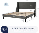 Platform Bed Frame Full Size with Upholstered Headboard – Modern Deluxe Wingback Design, Wood Slat Support, Dark Grey