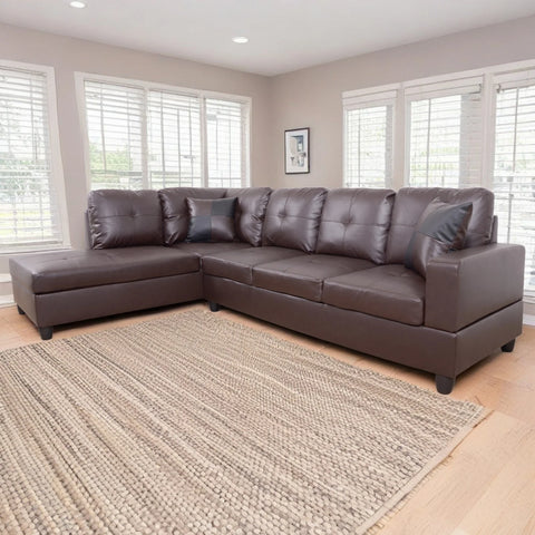Modern L-Shaped Faux Leather Sectional Sofa Set – Brown Couch with 17.5" Back Height for Living Room (No Ottoman)