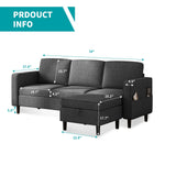 Sectional Sofa with Storage Ottoman, 78'' Convertible L-Shaped Sofa Couch for Living Room&Small Space, Dark Grey