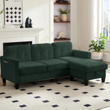 Small L-Shaped Sectional Sofa with Storage Ottomans – Corduroy Couch for Living Room, Green