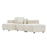 3 Pieces Set Corduroy Sectional Modular Sofa with 6 Throw Pillows, Soft L-Shaped Chaise Couch Furniture for Living Room Apartment Office, Beige