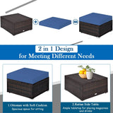 5 Piece Patio Furniture Set, Outdoor Sectional Rattan Sofa Set with Cushions and Coffee Table, Suitable for Backyard Porch Garden Poolside and Deck, Wicker Conversation Set (Navy Blue)