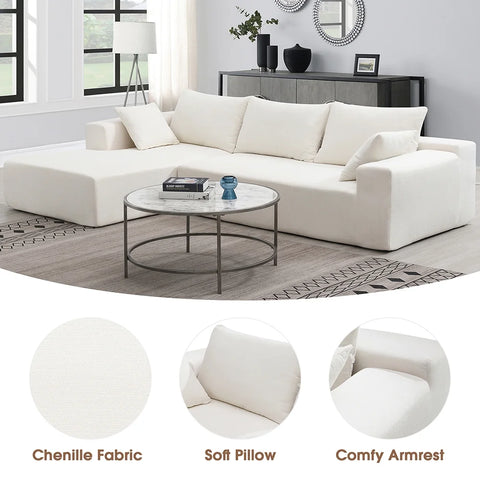 Convertible Modular Sectional Sofa L Shaped Reversible Couch Chenille Sleeper Combination Sofa for Living Room,Cream(No Metal Frame,Foam + Pocket Spring Fill)