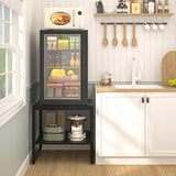 End Table, 20 Inch Square End Table, Mini Fridge Stand with 2-Tier Storage Shelves, Industrial Wood Side Tables for Living Room, Black