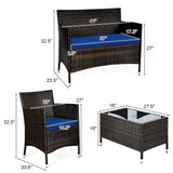 8PCS Patio Rattan Conversation Furniture Set Outdoor W/ Navy Cushion