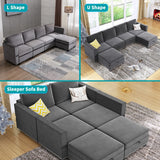 Modern Velvet Storage Ottomans Sectional Sofa Living Room Set Dark Grey