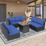 Outdoor Conversation Sets with Fire Pit Table Patio Furnitures Propane Fire Pit Seating,Dark Blue