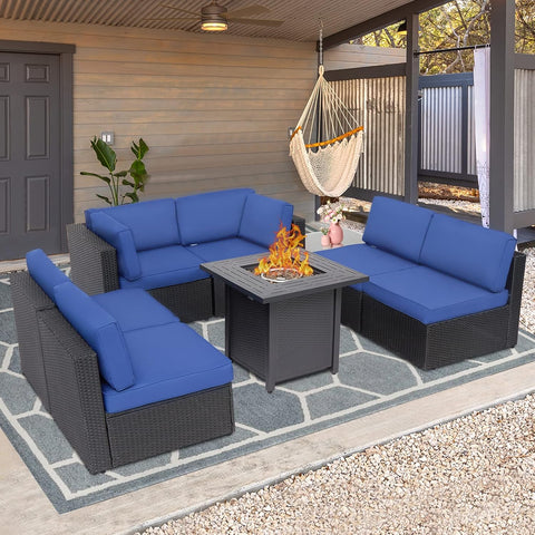 Outdoor Conversation Sets with Fire Pit Table Patio Furnitures Propane Fire Pit Seating,Dark Blue