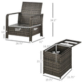 3 Piece Patio Furniture, PE Wicker Storage Table & Chairs, Beige