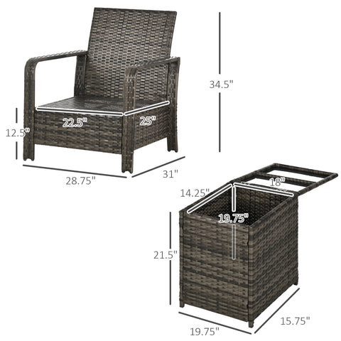 3 Piece Patio Furniture, PE Wicker Storage Table & Chairs, Beige