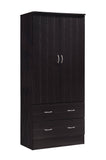 Two-Door Wardrobe with Two Drawers & Hanging Rod – Chocolate Storage Cabinet