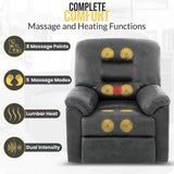 Microfiber Power Recliner Chair, Electric Recliner Chairs, Massage Lift Chairs Recliners with Footrest in Gray