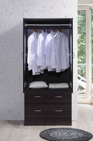 Two-Door Wardrobe with Two Drawers & Hanging Rod – Chocolate Storage Cabinet