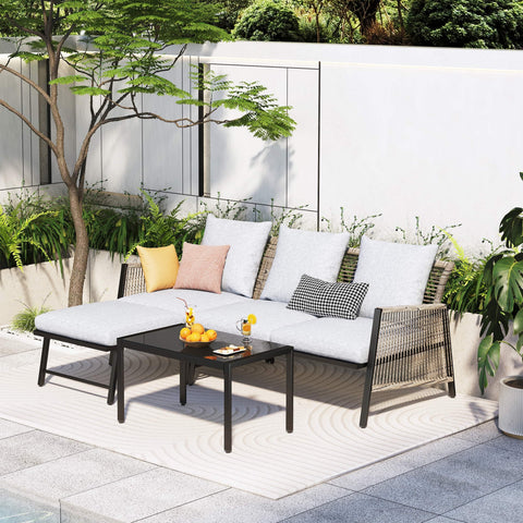 Outdoor Furniture Set - 3 Piece Metal Reclining Outdoor Conversation Sets with Cushion, Gray/Gray