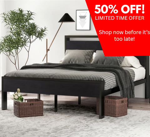 14 Inch Full Size Metal Platform Bed Frame with Wooden Headboard and Footboard, Mattress Foundation, No Box Spring Needed, Large under Bed Storage, Non-Slip without Noise, Black Oak