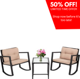 3 Pieces Wicker Outdoor Set with a High-Quality Tempered Glass Coffee Table, Black, Steel, 2