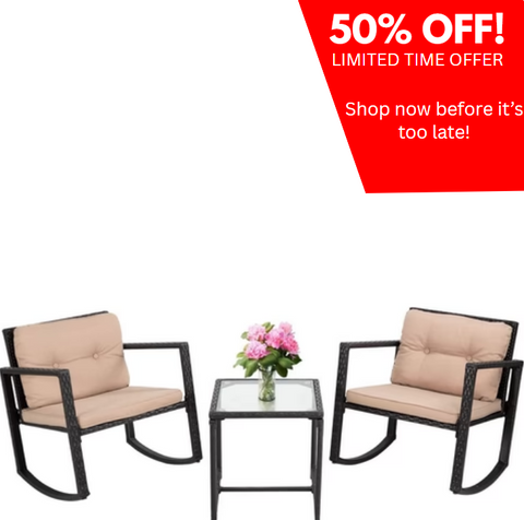 3 Pieces Wicker Outdoor Set with a High-Quality Tempered Glass Coffee Table, Black, Steel, 2