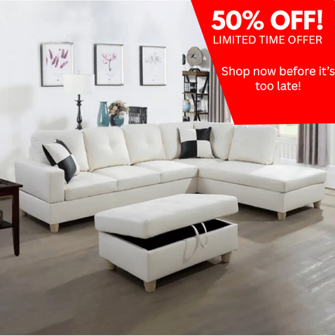 Convertible Sectional Sofa, L Shaped Couch for Small Space Living Room, White(Without Ottoman)