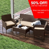 Outdoor Furniture Set, 4 Piece Wicker Patio Chairs Set, Brown with Beige Cushions