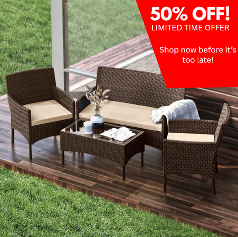 Outdoor Furniture Set, 4 Piece Wicker Patio Chairs Set, Brown with Beige Cushions