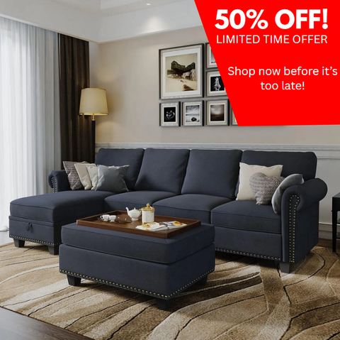 Convertible Sectional Sofa Couch, L Shaped Sofa with Storage Ottoman, Reversible Couch for Living Room, Denim Blue