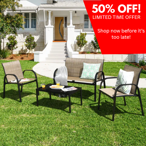 4PCS Patio Conversation Furniture Set All-Weather Garden Outdoor Brown