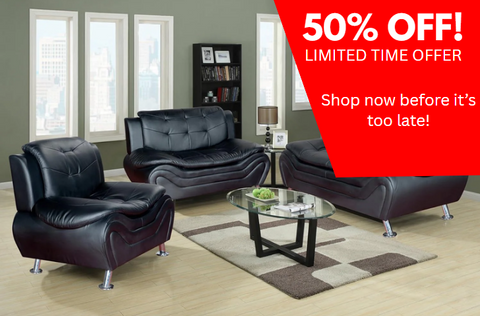 3 Piece Aldo Modern Sofa Set, BLACK