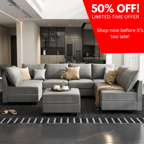 Modern Living Room Furniture Sofa Set with Storage Ottomans, Grey