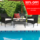 4PCS Patio Rattan Conversation Set Outdoor Furniture Set With Cushion