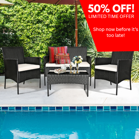 4PCS Patio Rattan Conversation Set Outdoor Furniture Set With Cushion
