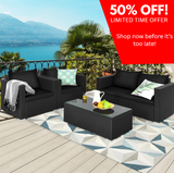 4PCS Rattan Patio Conversation Set Outdoor Furniture Set W/ Black Cushions