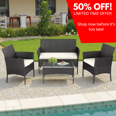 4-Piece Patio Furniture Set – Outdoor Rattan Wicker Sofa & Chairs, Garden Conversation Bistro Set for Yard, Pool, or Backyard