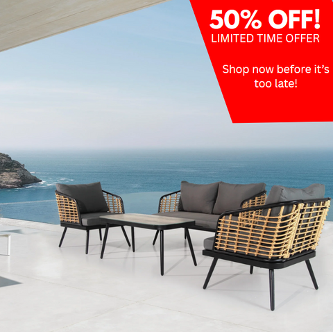 4-Piece Patio Furniture Set – PE Rattan Outdoor Sofa Set with Washable Cushions, Conversation Furniture for Garden, Poolside, Balcony